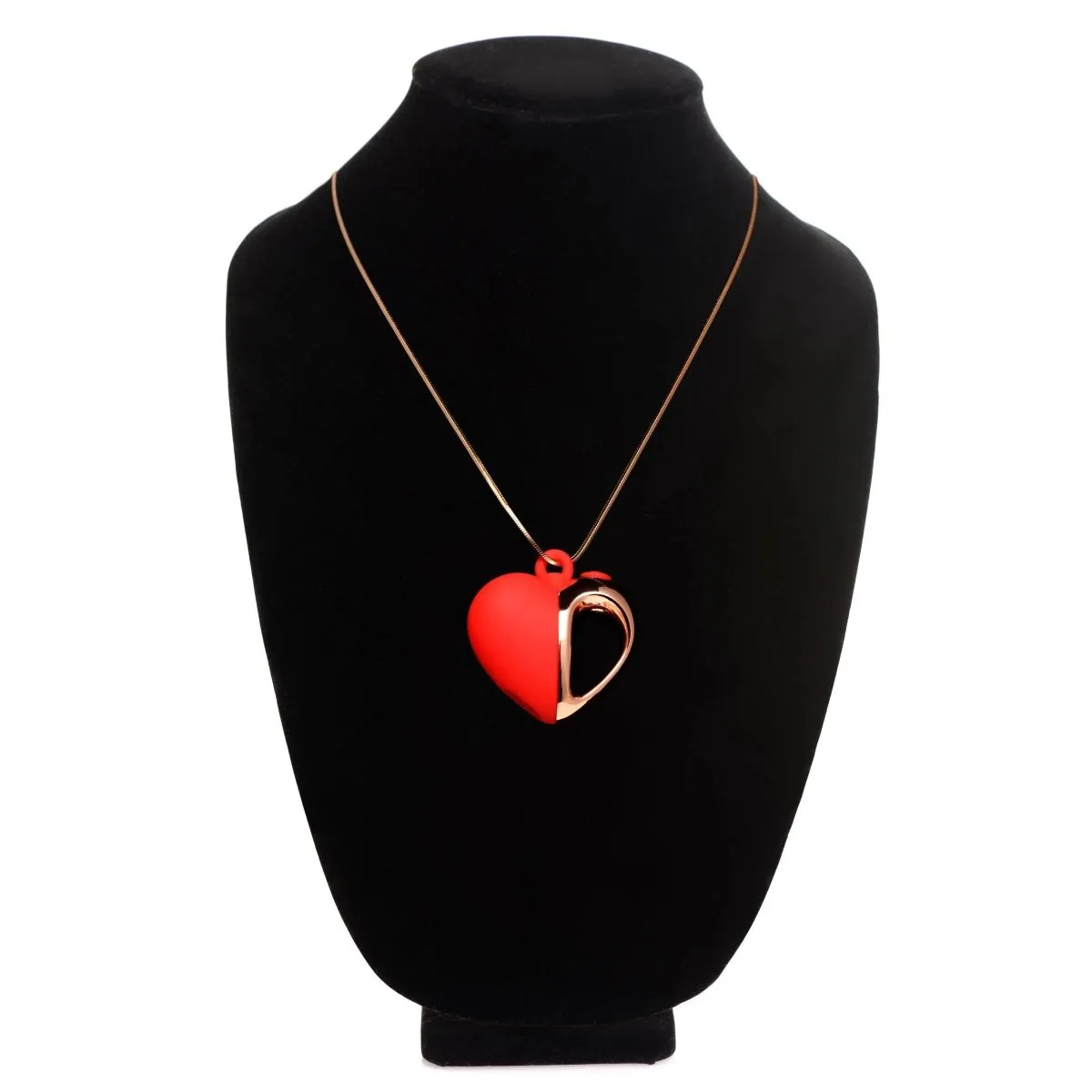 10x Vibrating Silicone Heart Necklace - Rose Gold/ Red