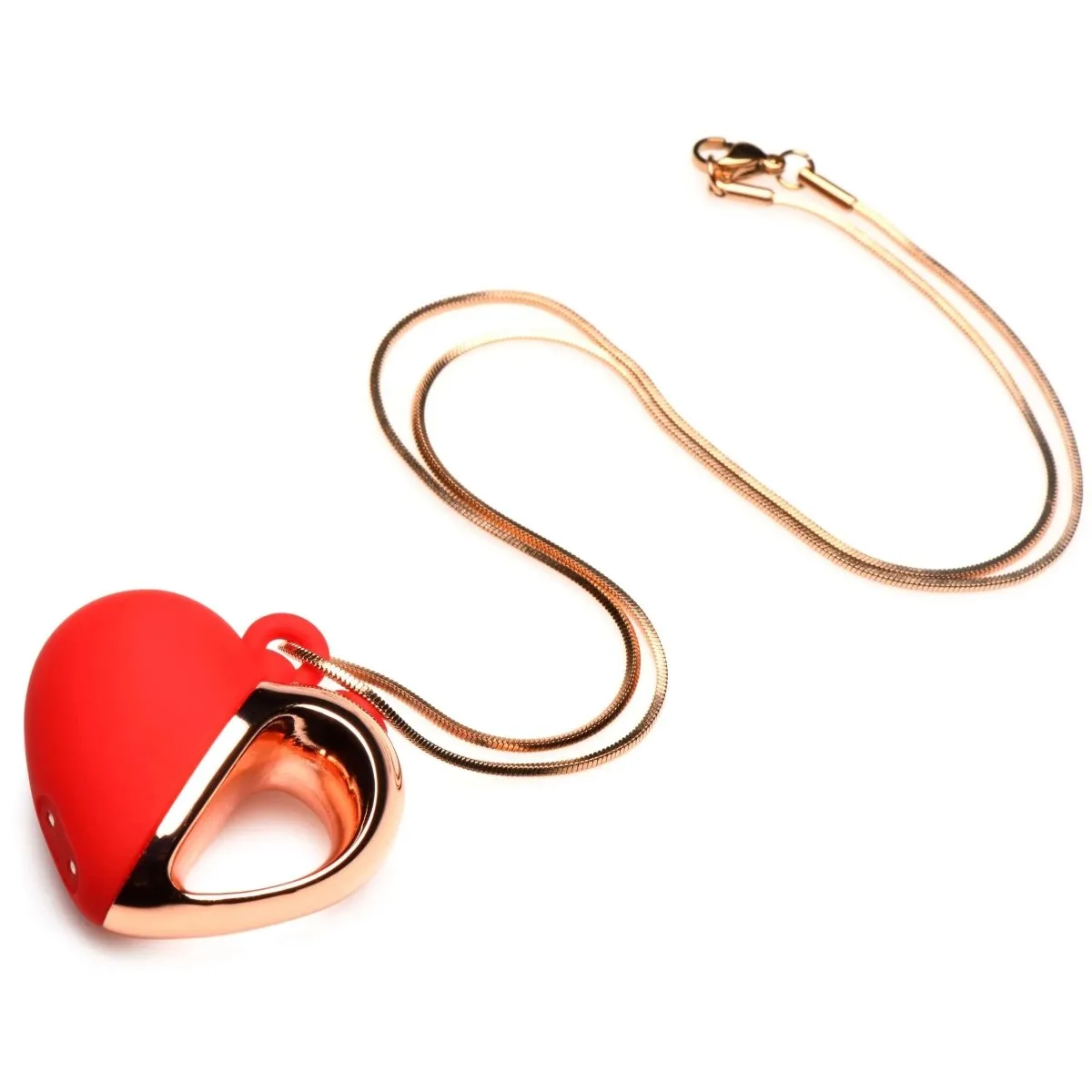 10x Vibrating Silicone Heart Necklace - Rose Gold/ Red