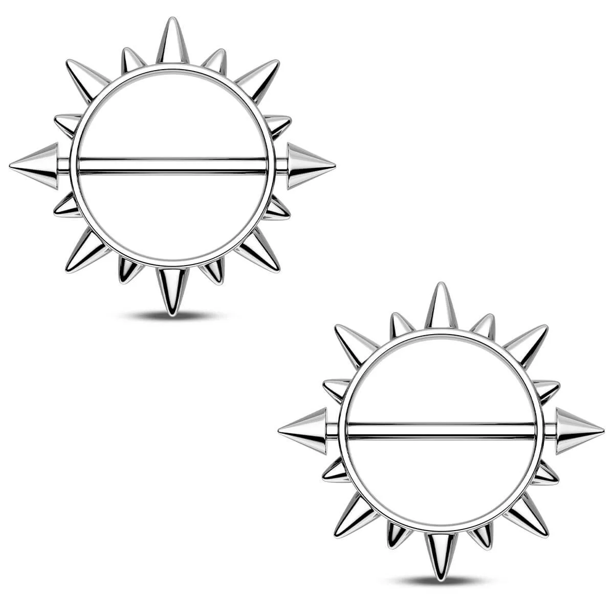 14G 2PCS Spike Circle Nipple Ring Set