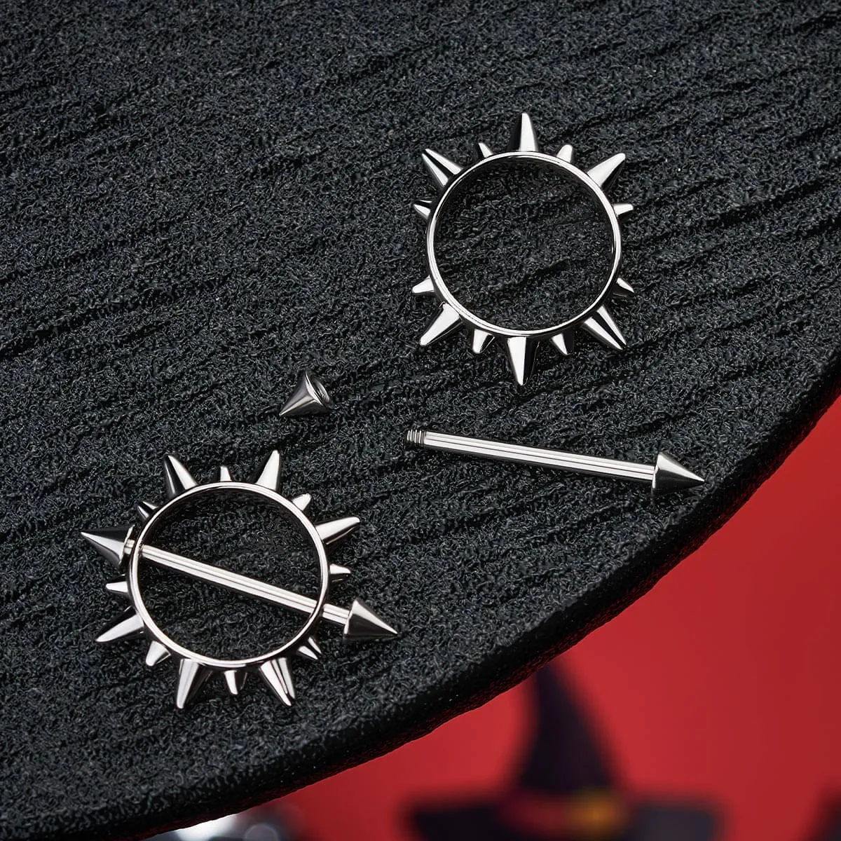 14G 2PCS Spike Circle Nipple Ring Set