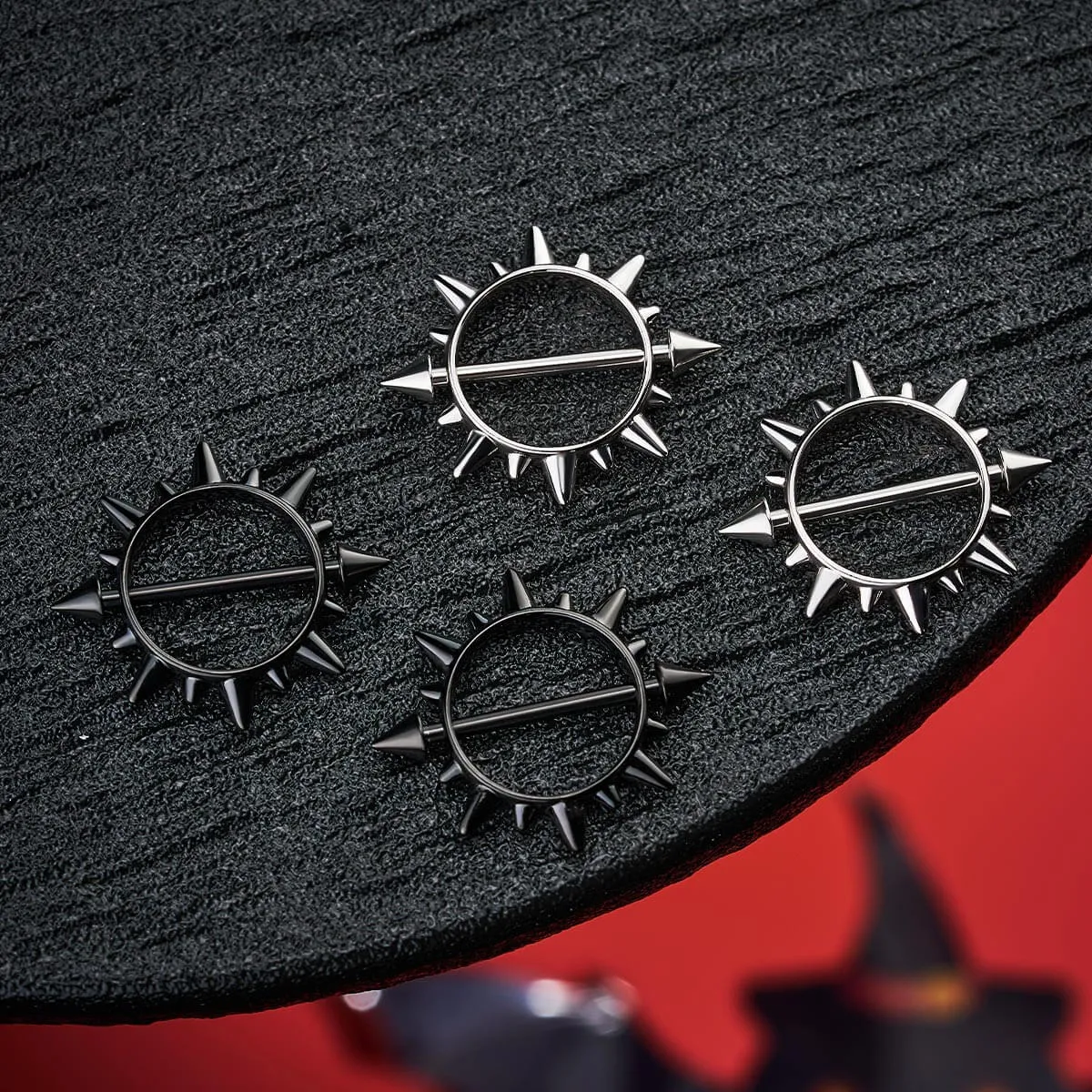 14G 2PCS Spike Circle Nipple Ring Set