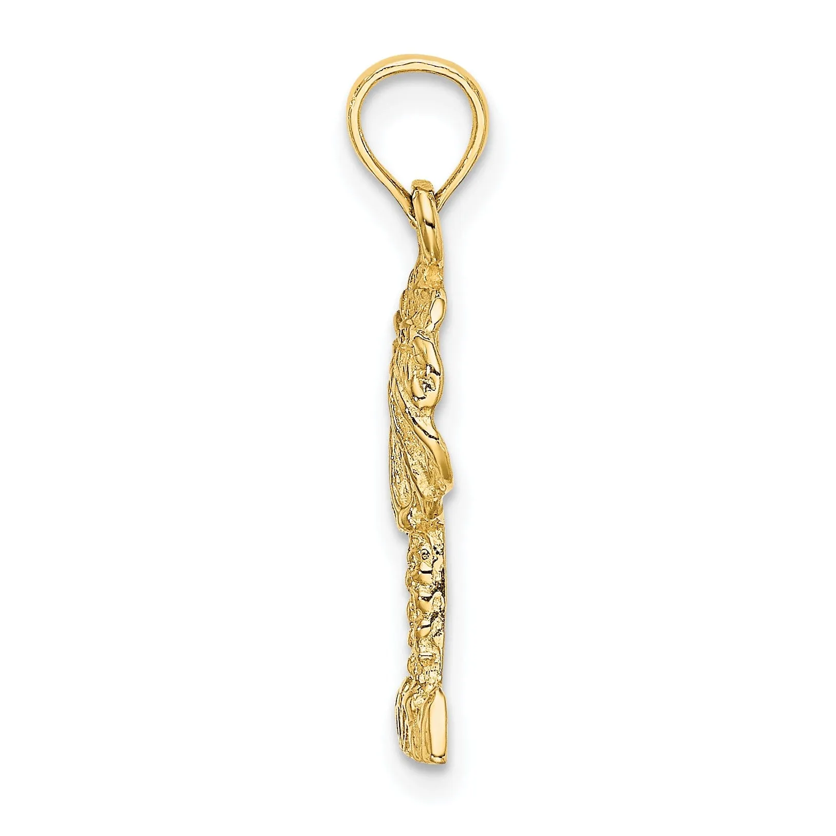 14K Yellow Gold Polished Texture Finish 2-Dimensional Concave Shape Palm Tree Charm Pendant