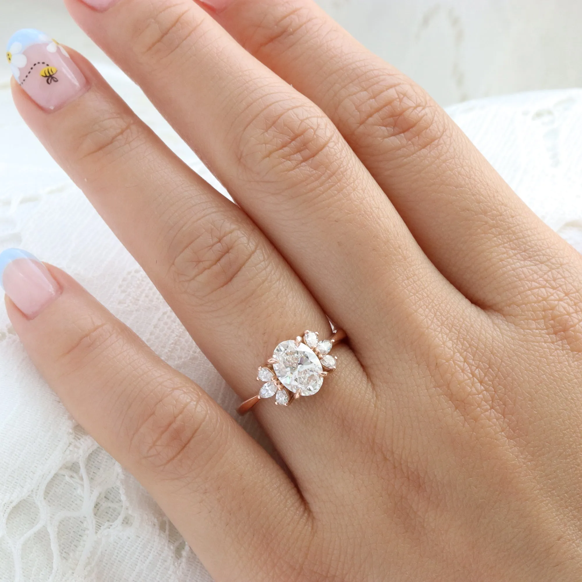 1.85 Ct. Oval Lab Diamond Ring in Fairy Three Stone Engagement Ring