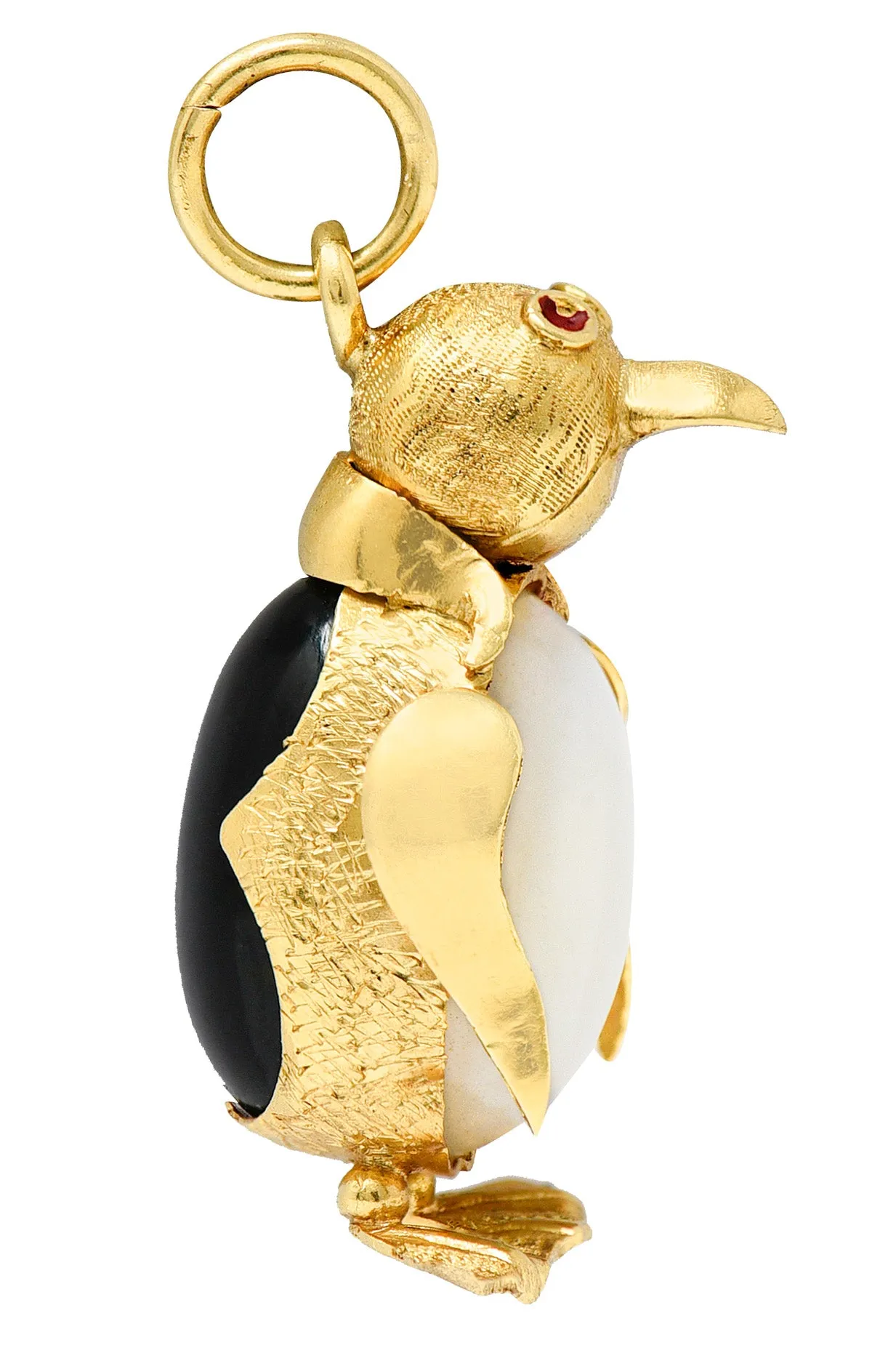 1960's Vintage Black & White Agate 18 Karat Gold Penguin Charm