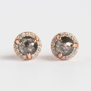 1ct Galaxy black rosecut diamond earrings in rose gold diamond halo