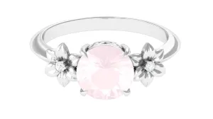 2 CT Round Rose Quartz Solitaire Flower Engagement Ring with Diamond