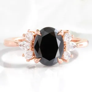 2.5 Ct. Oval Black Diamond Ring in Fairy 3 Stone Diamond Band