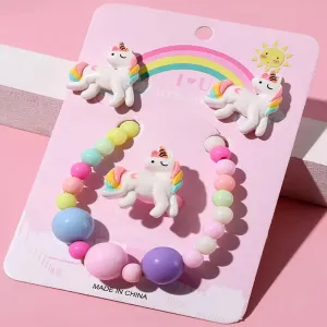 4pcs Unicorn Jewellery Set for Kids: Earrings, Ring, and Bracelet