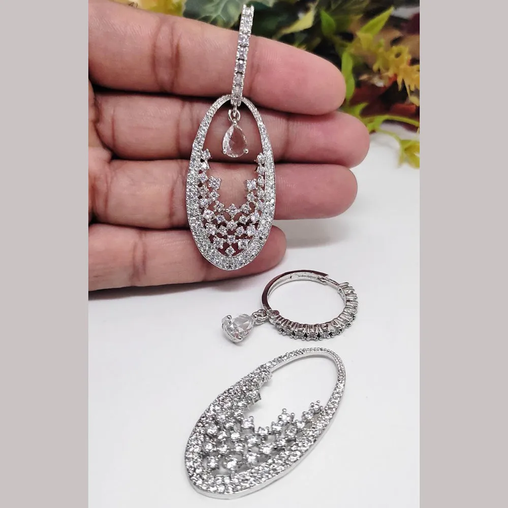 Aamrapali Silver Plated AD Dangler Earrings