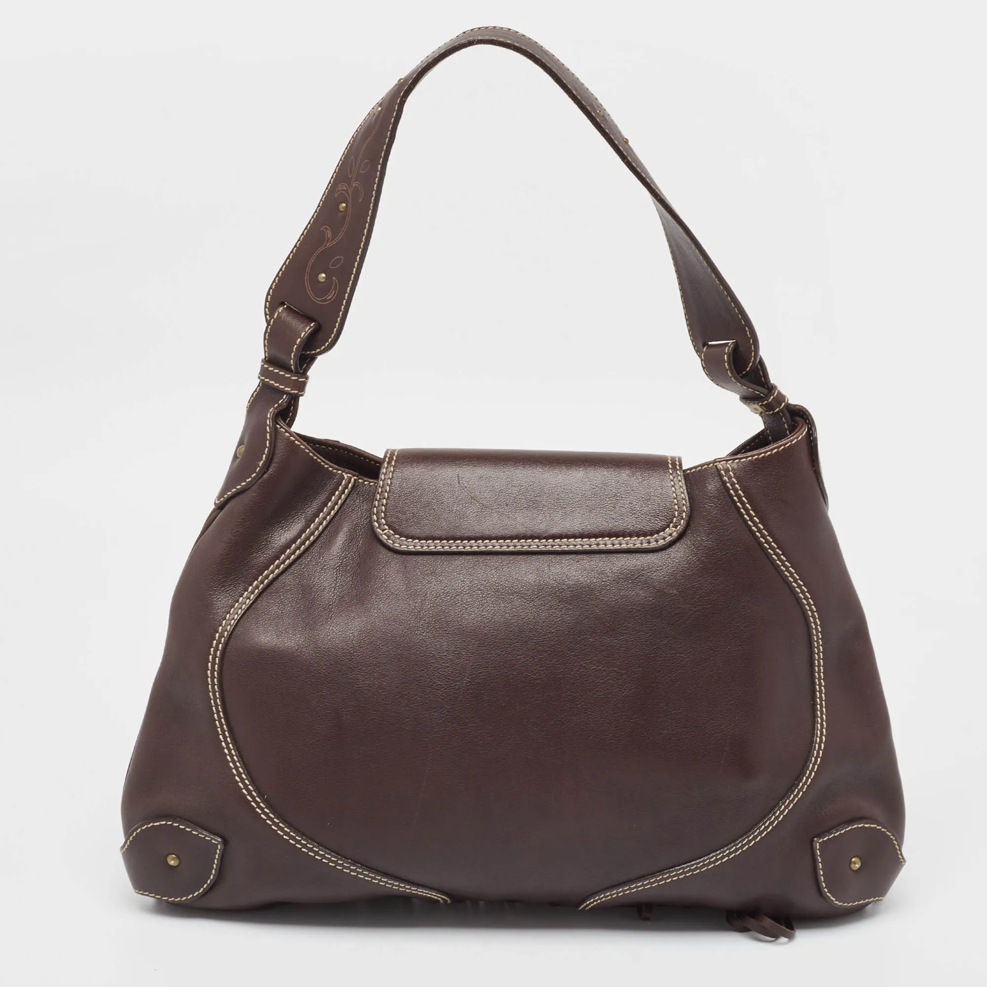 AIGNER Dark Brown Leather Fringe Hobo