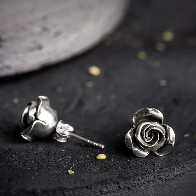 Alt Silver Stud Rose Earrings