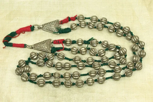 Antique Knotted Silver Bead Necklace from India