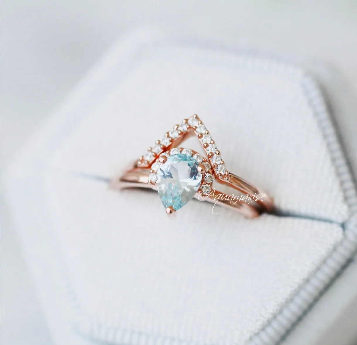 Aria Aquamarine Ring Set- 14K Rose Gold Vermeil