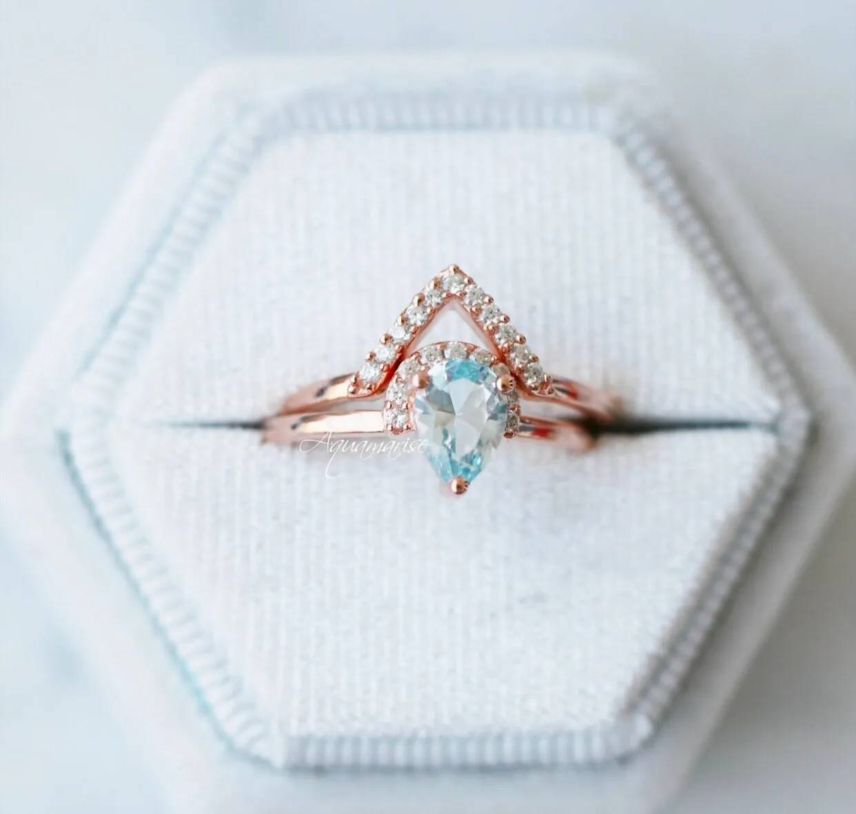 Aria Aquamarine Ring Set- 14K Rose Gold Vermeil