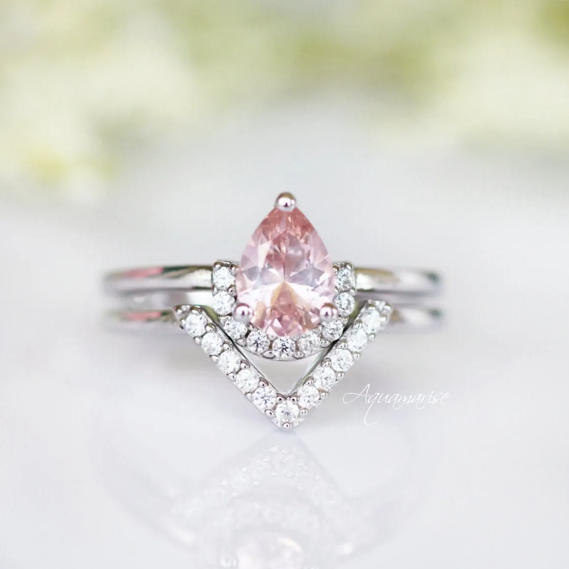 Aria Morganite Ring Set- Sterling Silver