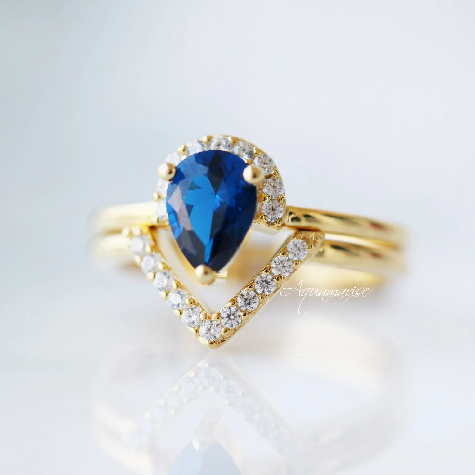 Aria Sapphire Ring Set- 14K Yellow Gold Vermeil