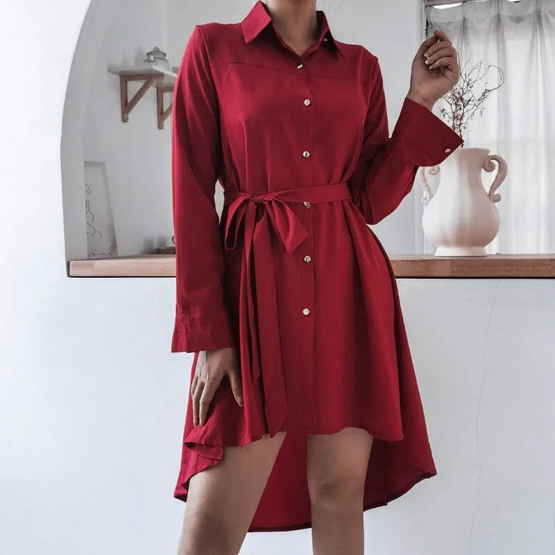 Asymmetric Pleated Casual Shirt Dress