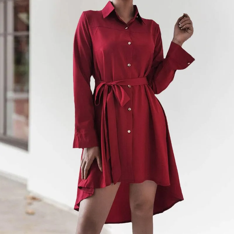 Asymmetric Pleated Casual Shirt Dress