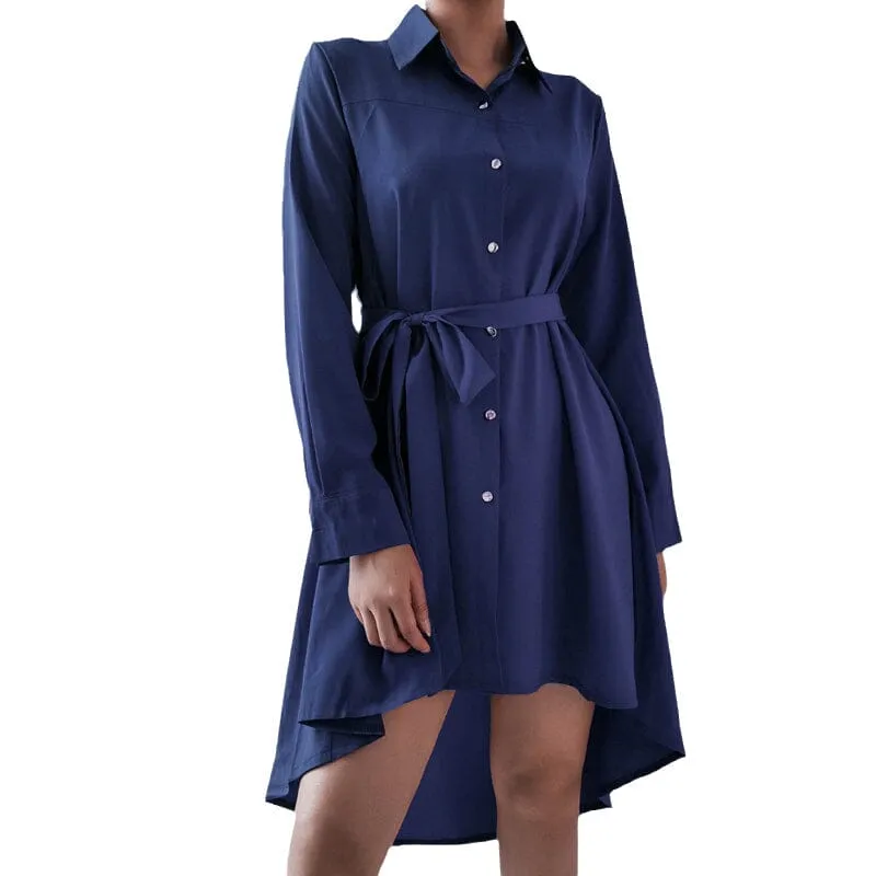 Asymmetric Pleated Casual Shirt Dress