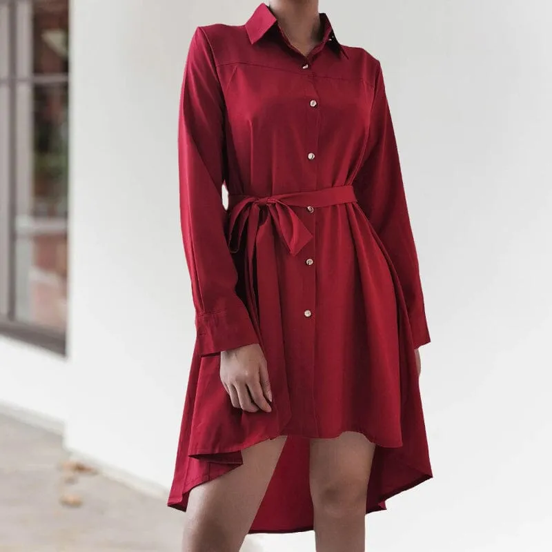 Asymmetric Pleated Casual Shirt Dress