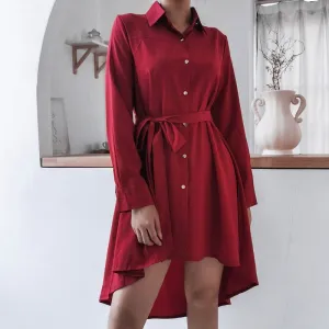 Asymmetric Pleated Casual Shirt Dress