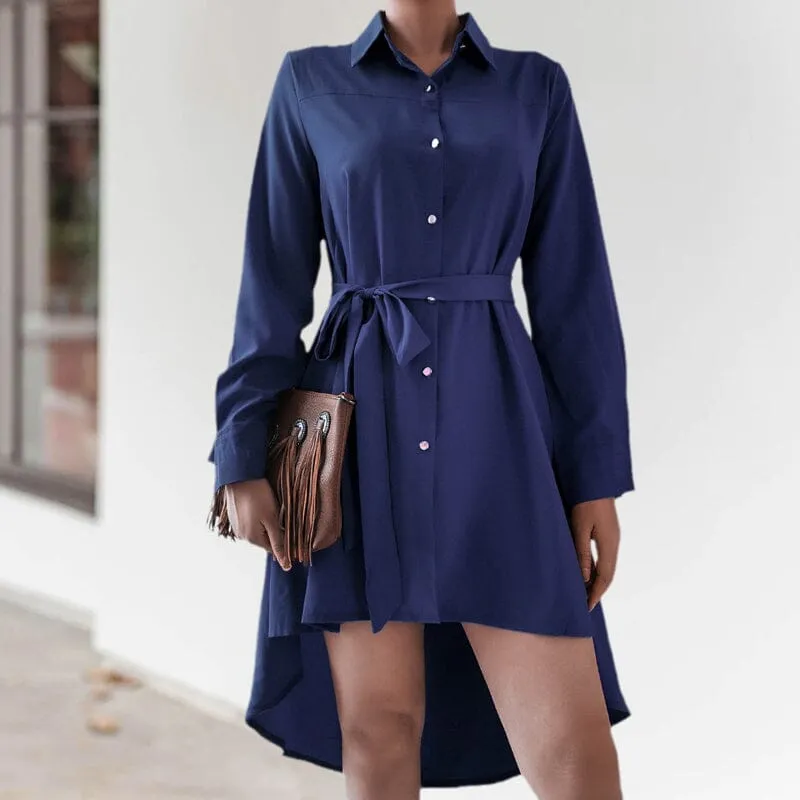 Asymmetric Pleated Casual Shirt Dress