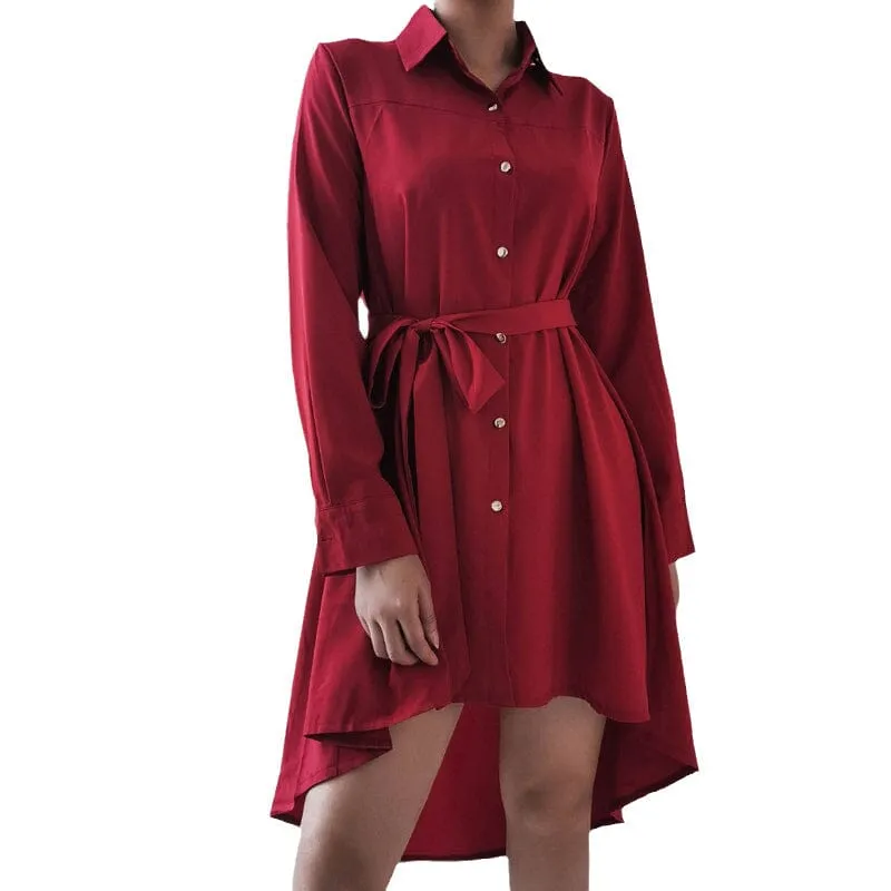 Asymmetric Pleated Casual Shirt Dress