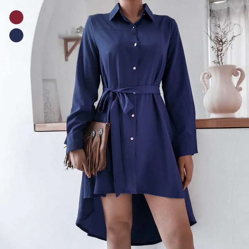 Asymmetric Pleated Casual Shirt Dress