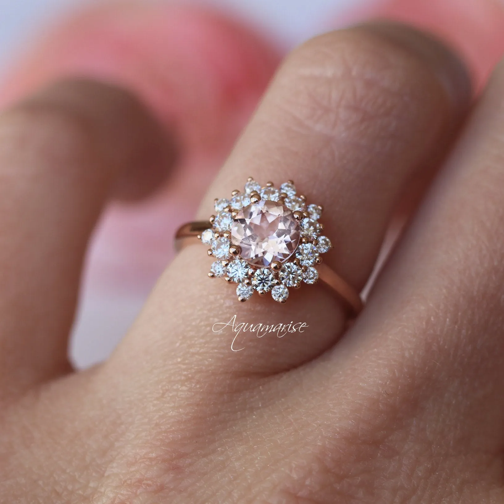 Avery Natural Morganite Engagement Ring- 14K Solid Rose Gold