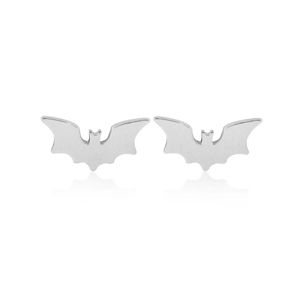 Bat Earrings Stainless Steel Stud Earrings - Black or Silver