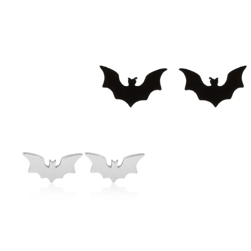 Bat Earrings Stainless Steel Stud Earrings - Black or Silver