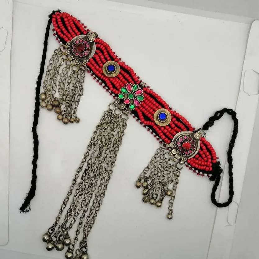 Beaded Choker Necklace With Long Dangling Bells