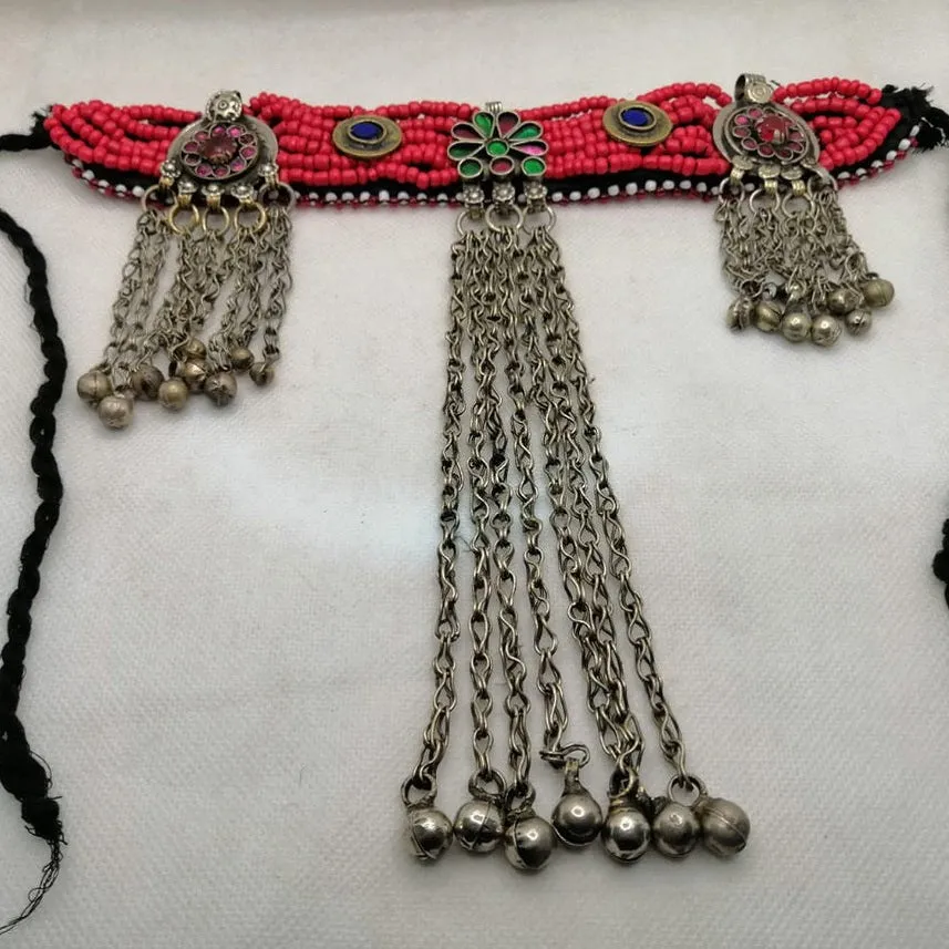 Beaded Choker Necklace With Long Dangling Bells