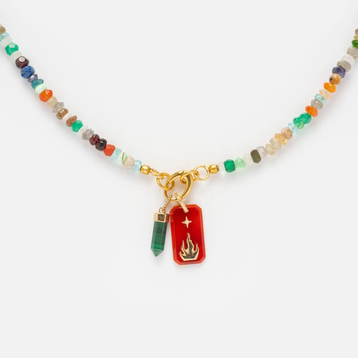 Beaded Gemstone Charm Holder Necklace