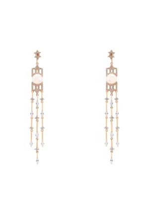 Belgravia Pearl & Sparkle Long Drop Earrings Rosegold