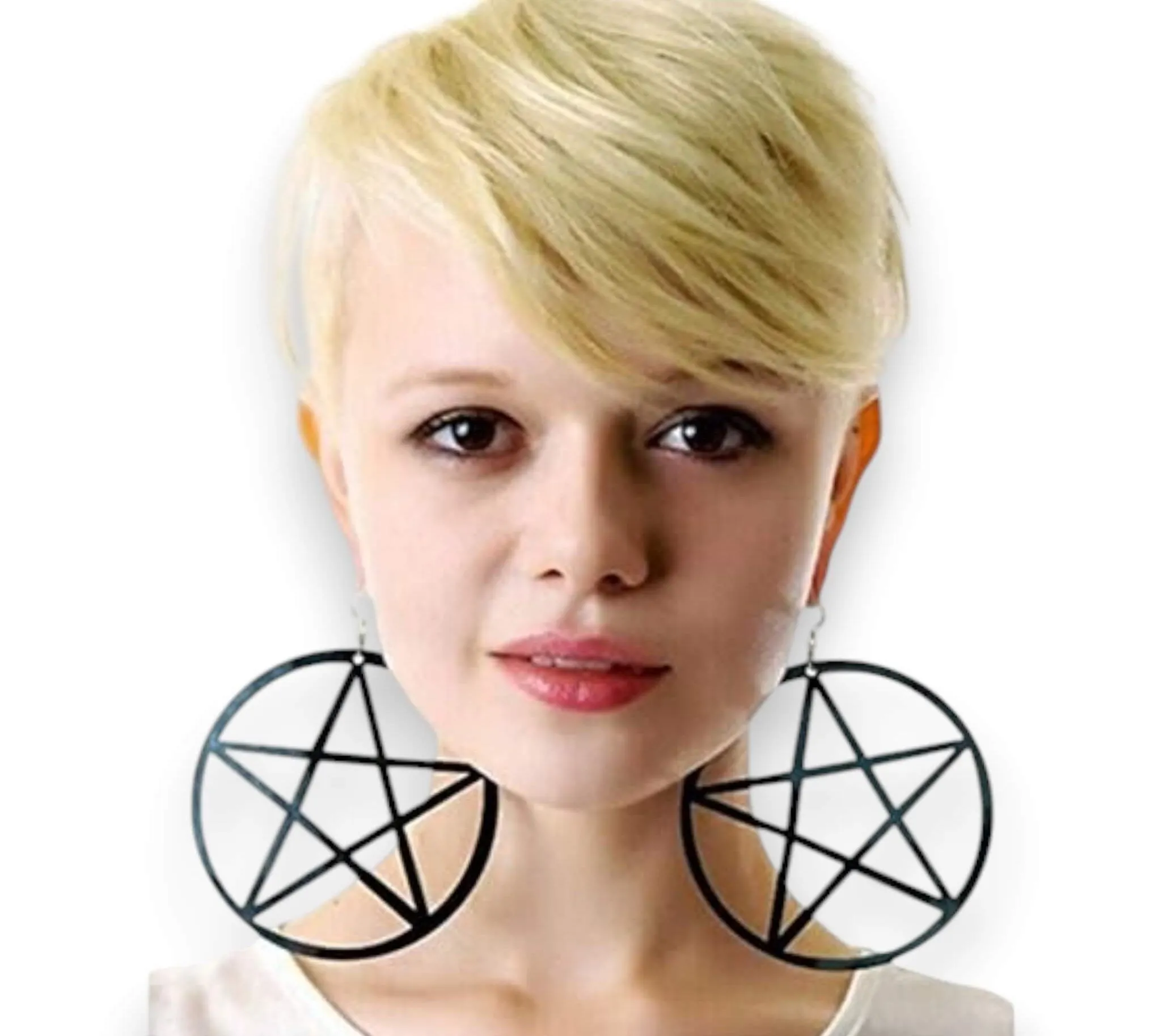 Black Acrylic Five Point Star Hoop Earrings