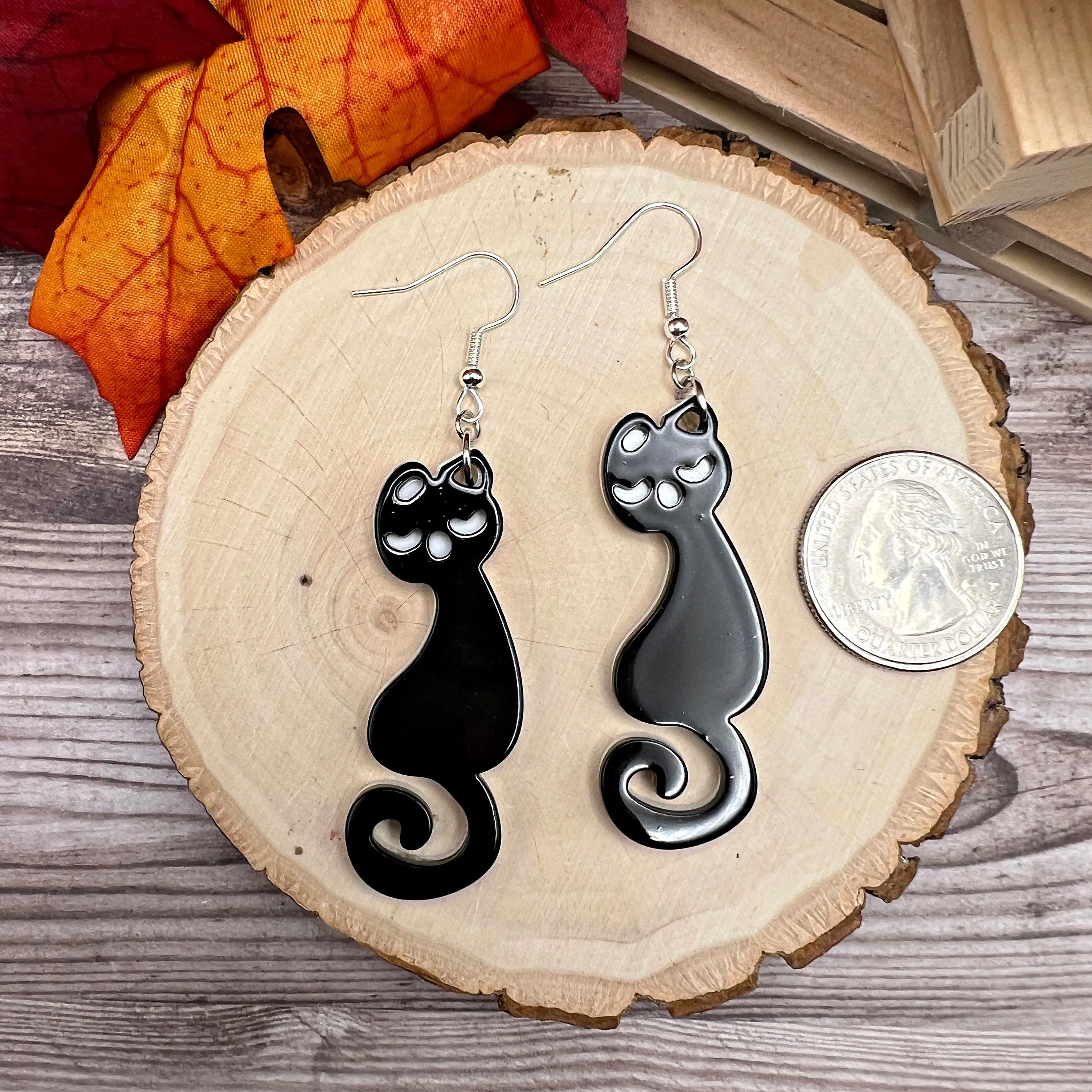 Black Cat  Acrylic Two-Color Halloween Earrings - Clearance