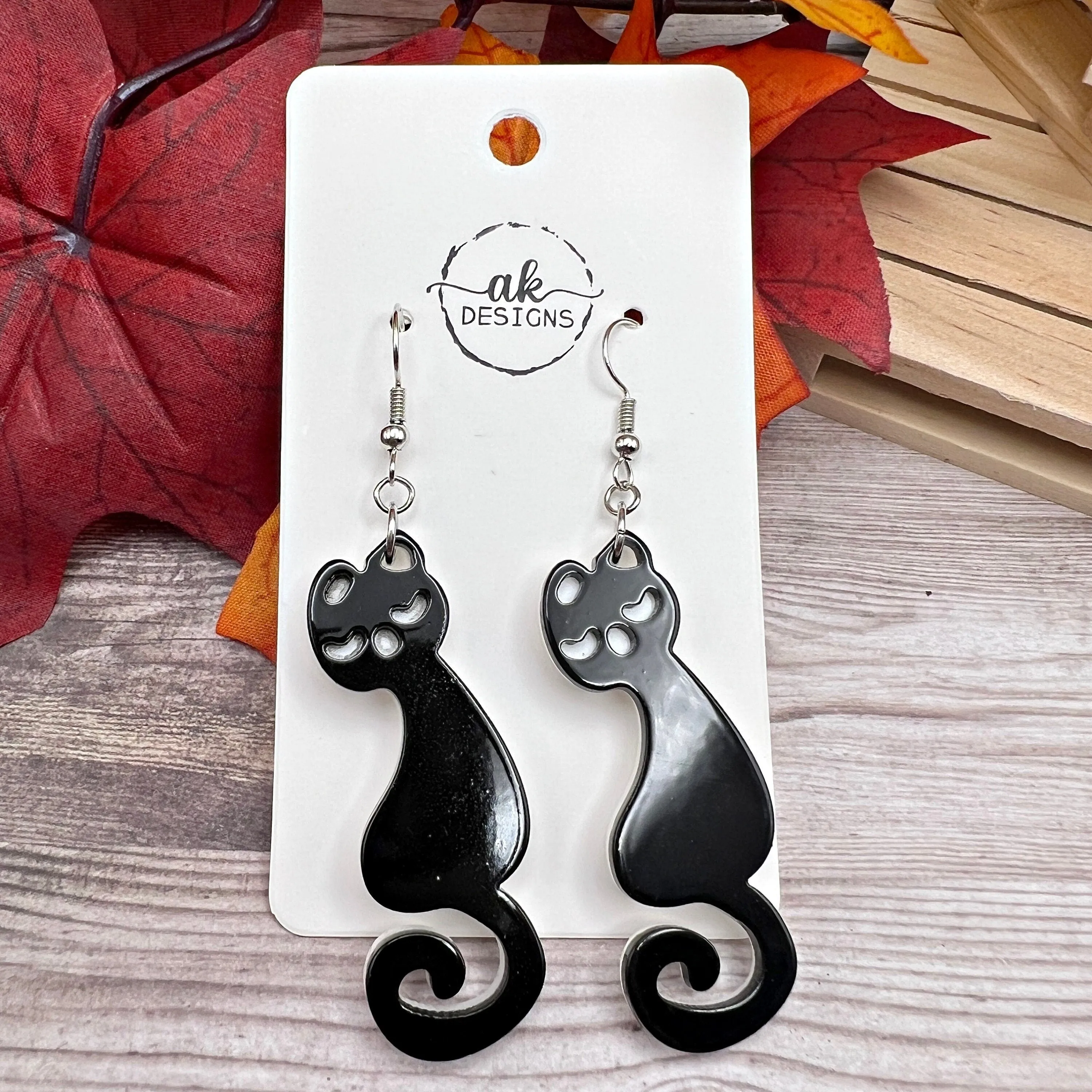 Black Cat  Acrylic Two-Color Halloween Earrings - Clearance