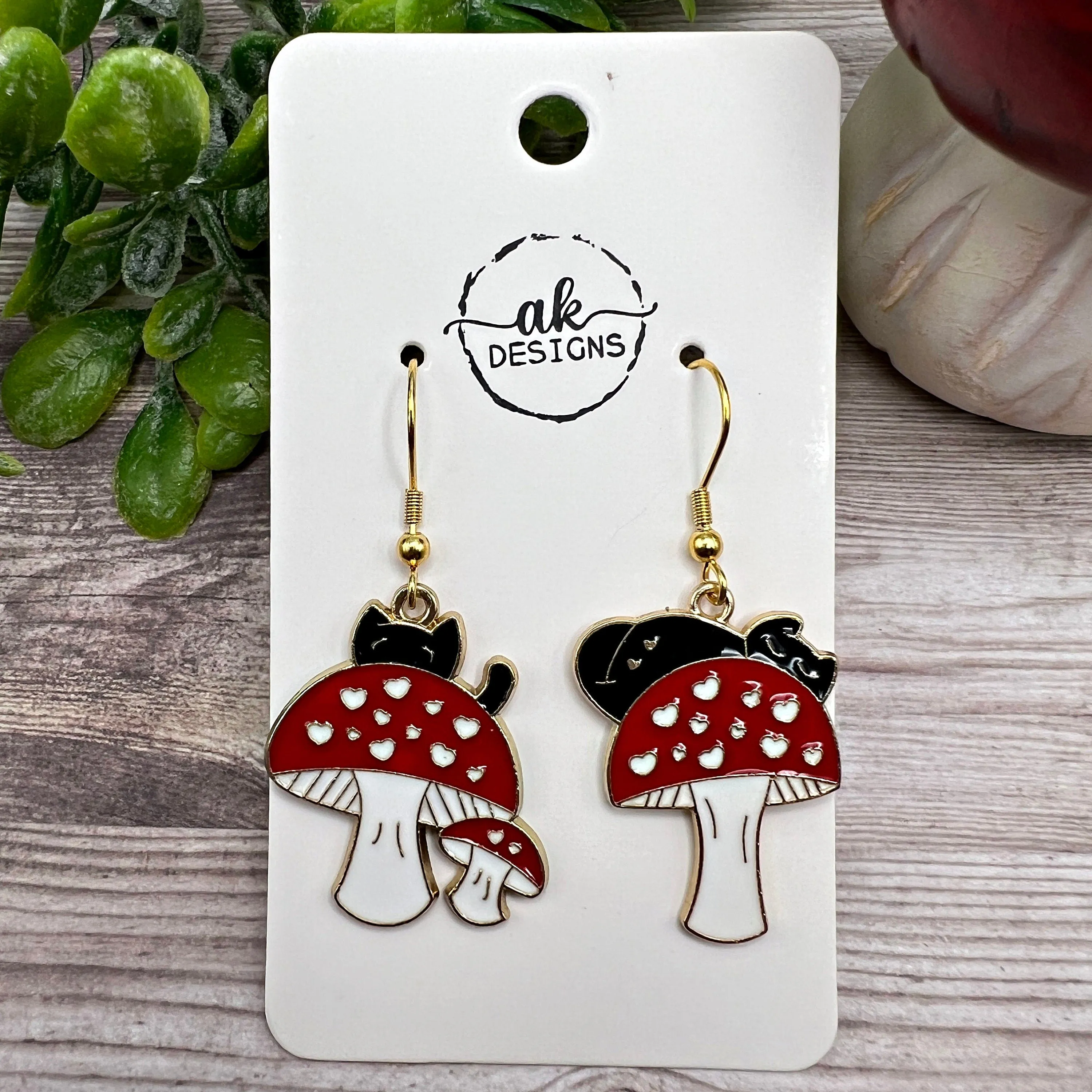 Black Cat & Mushroom Earrings