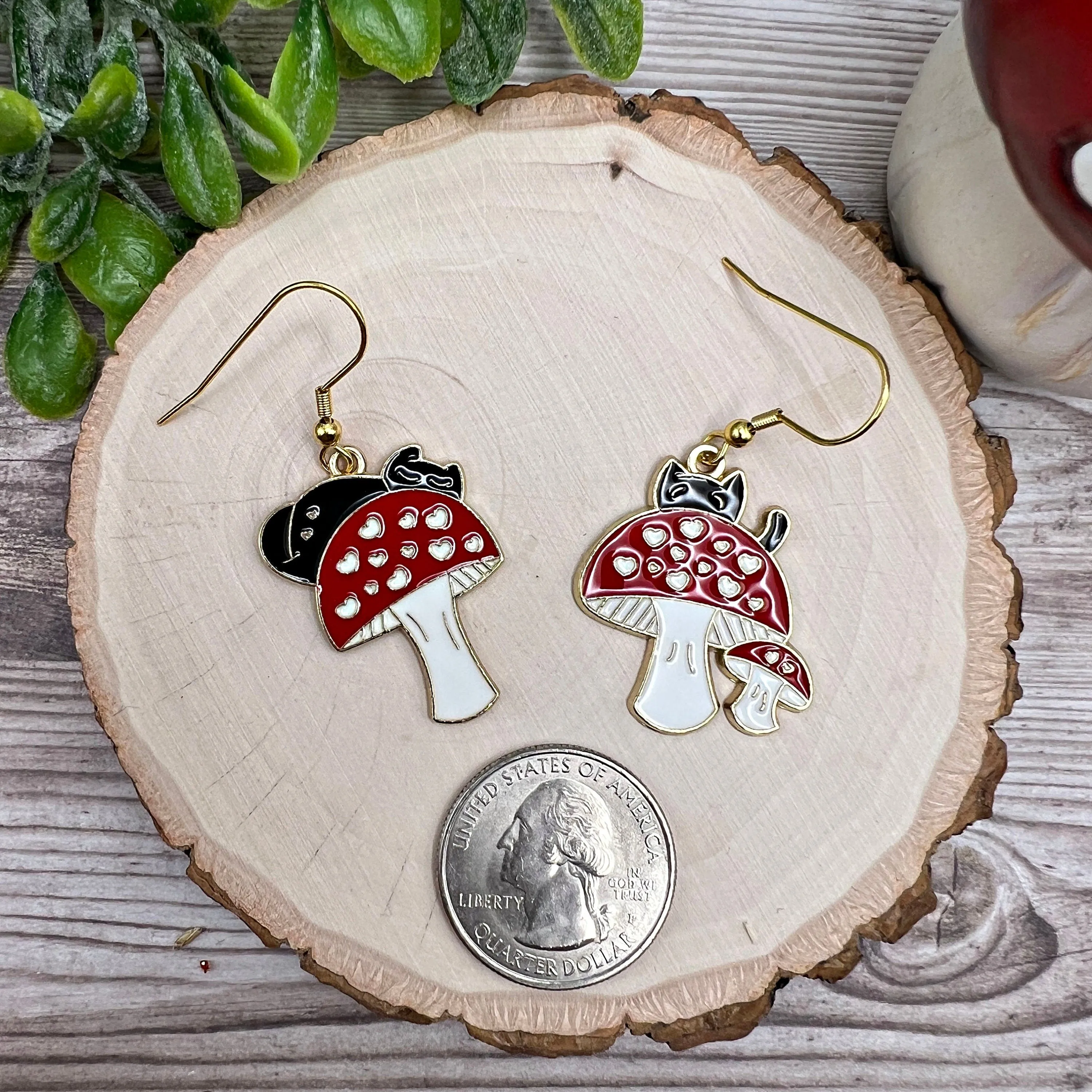 Black Cat & Mushroom Earrings