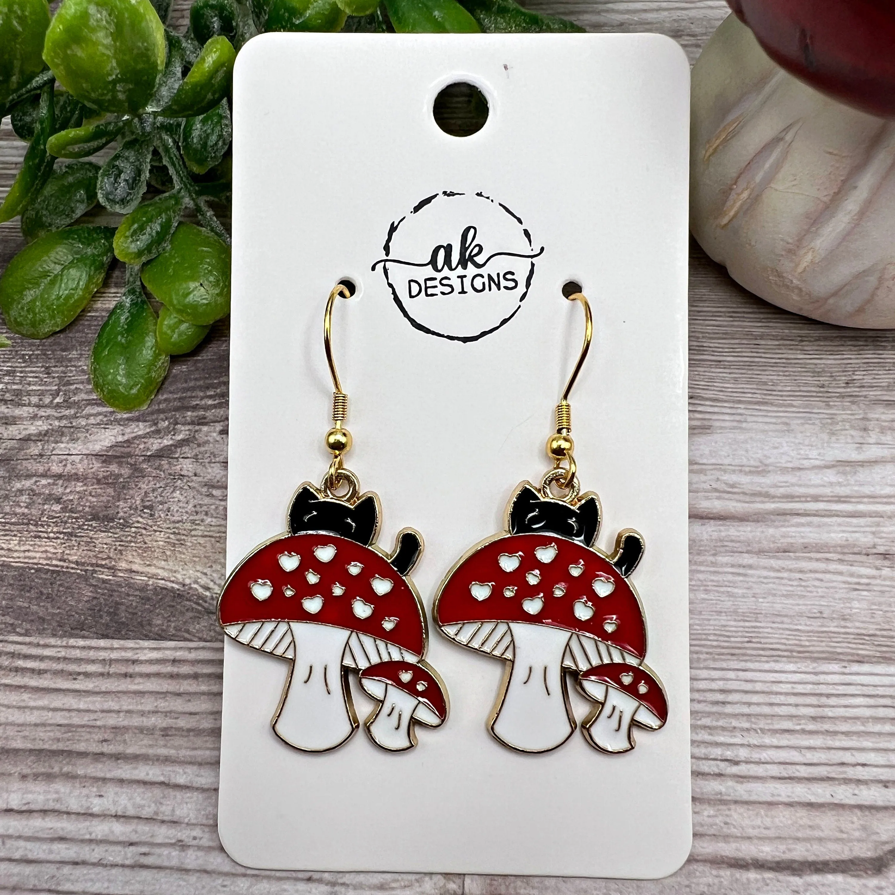 Black Cat & Mushroom Earrings