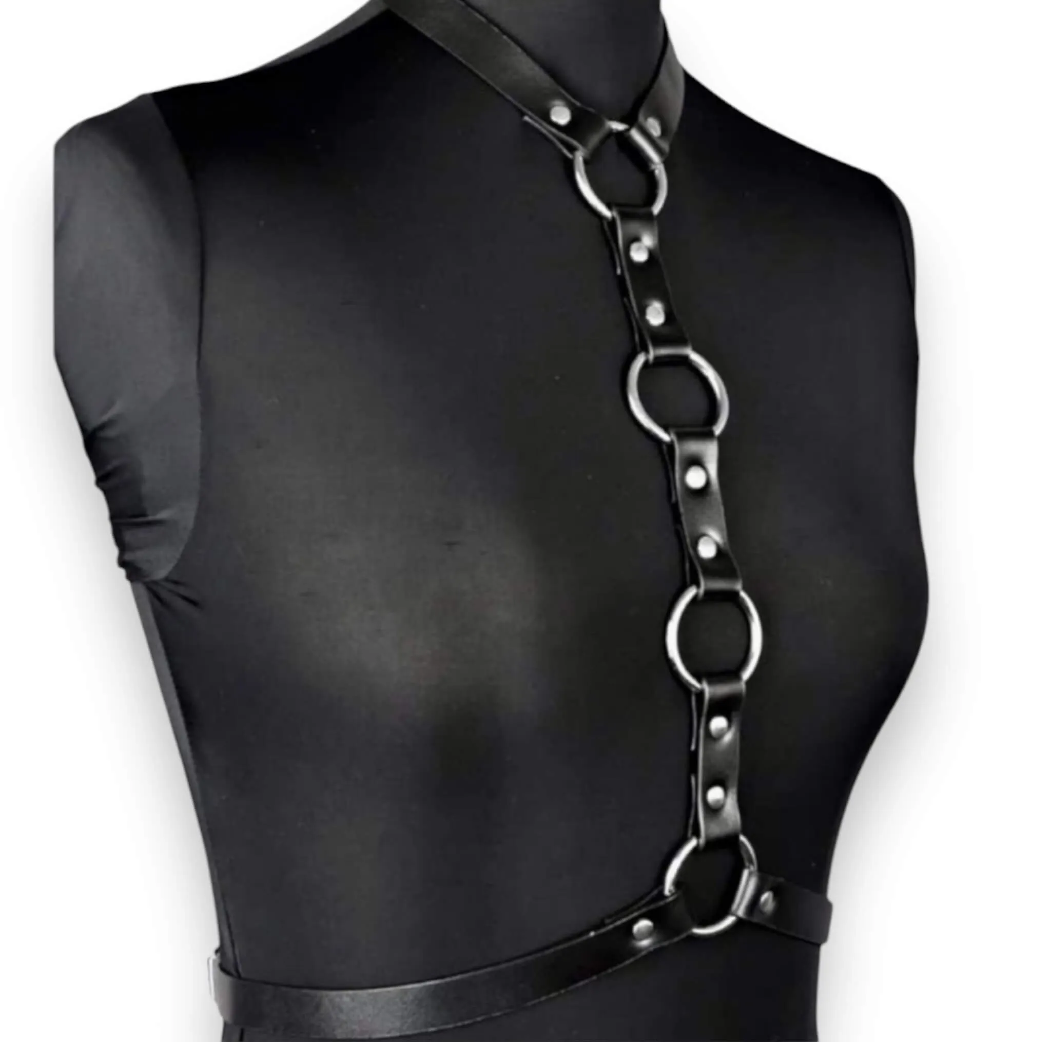 Black Choker Silver O-Ring Chest Harness