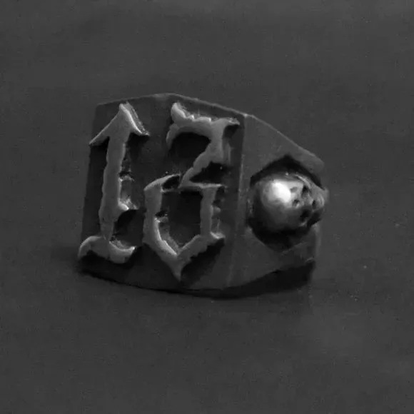 Black Lucky Number Skulls Signet Ring