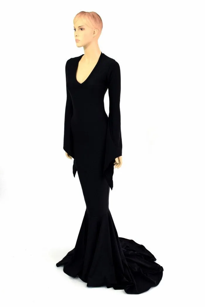 Black Zen Morticia Puddle Train Gown