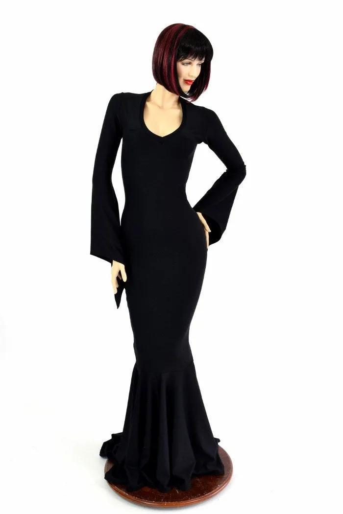 Black Zen Morticia Puddle Train Gown