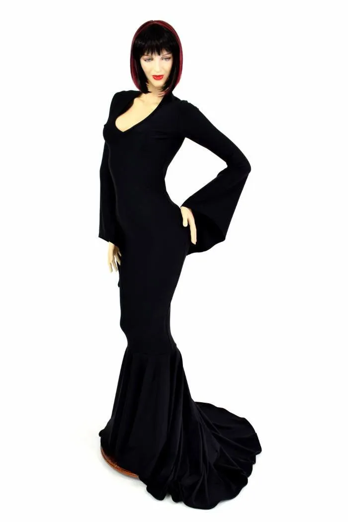 Black Zen Morticia Puddle Train Gown