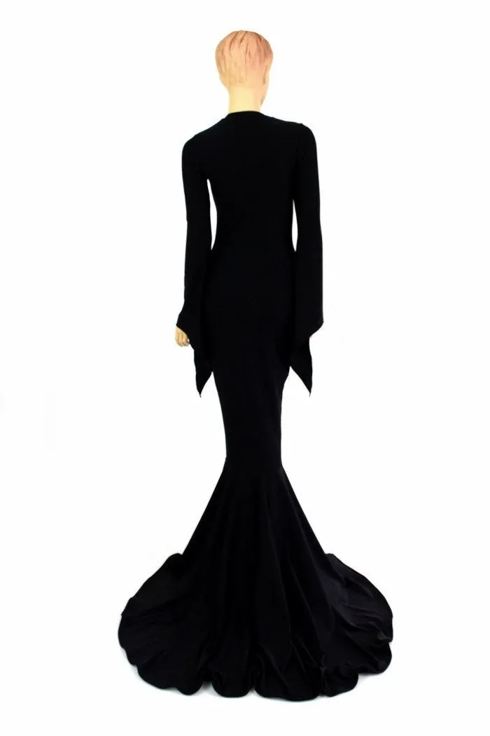 Black Zen Morticia Puddle Train Gown