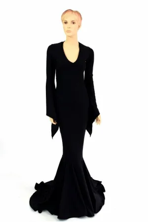 Black Zen Morticia Puddle Train Gown