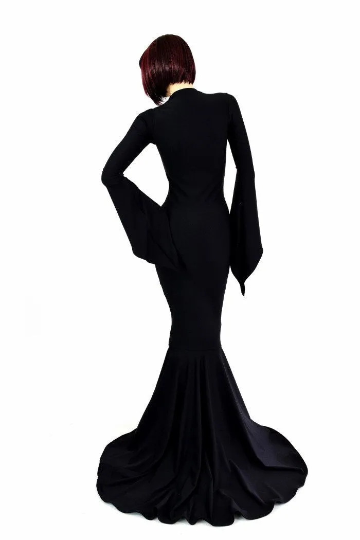 Black Zen Morticia Puddle Train Gown