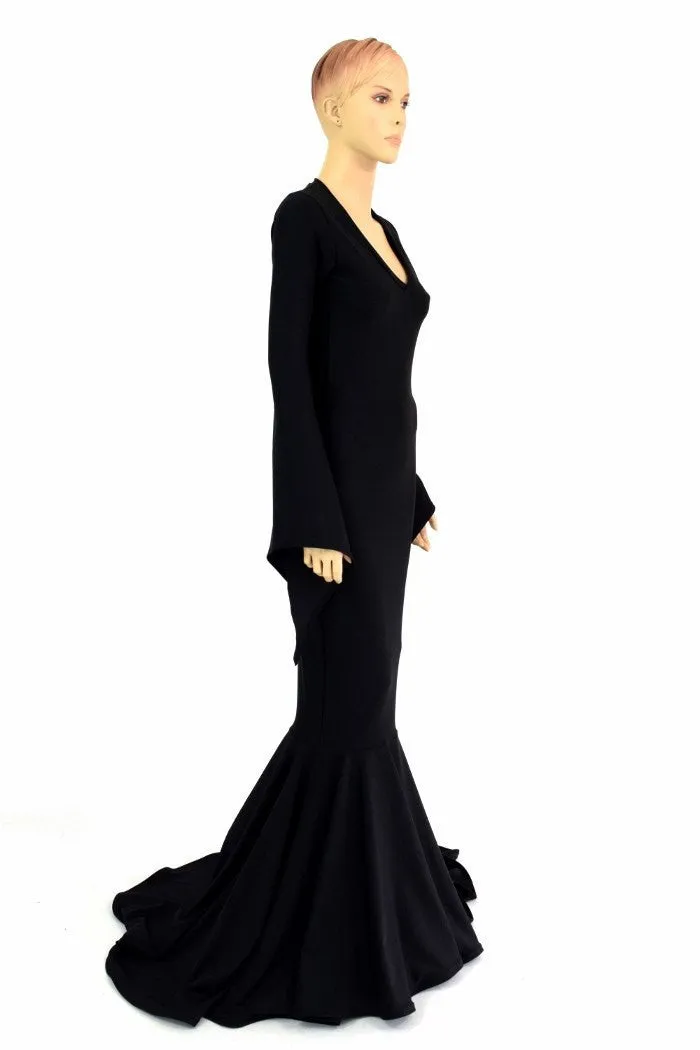 Black Zen Morticia Puddle Train Gown